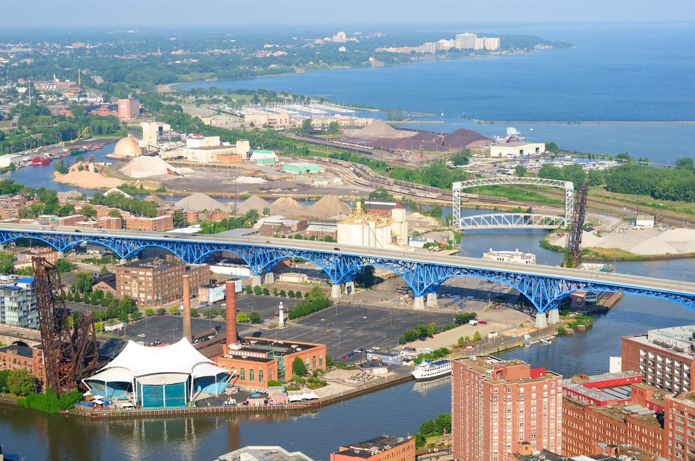 West side of Cleveland, Ohio with Cuyahoga River view