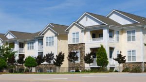 Typical suburban apartment complex with balconies in Berea, Ohio